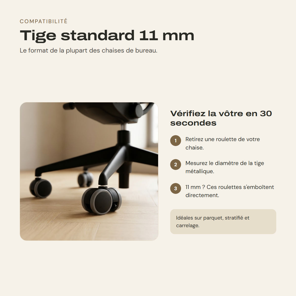 Vérifier la compatibilité : tige standard de 11 mm